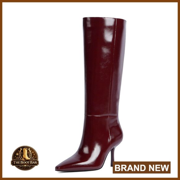 Knee High Boots Square Toe Stiletto Tall Boots Side Zipper Dressy